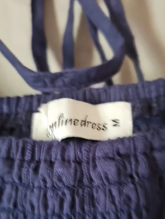 Smocked Square-Neck Tiered Midi Dress in Navy Size Medium - Picture 7 of 9